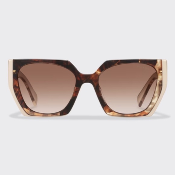 Prada Sunglasses Rectangular with Logo Opaque Gradient Dark Brown Lenses - Picture 3 of 9